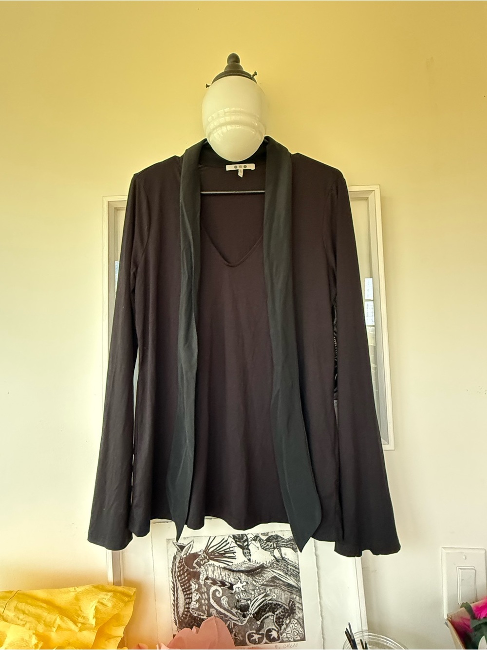 Black Three Dots work or evening out blouse. Size L